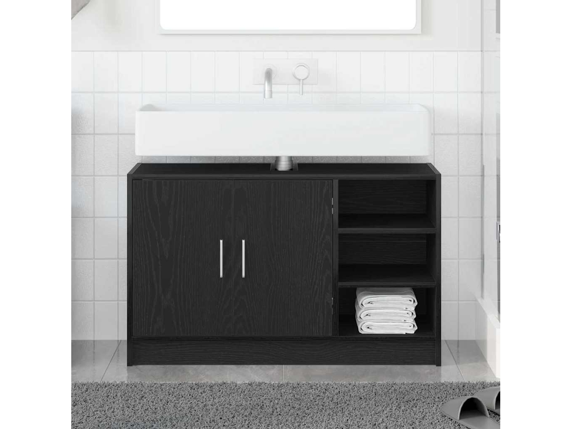 Vidaxl Armário De Banheiro Com Porta Carvalho Preto 90 X 29 X 55 Cm