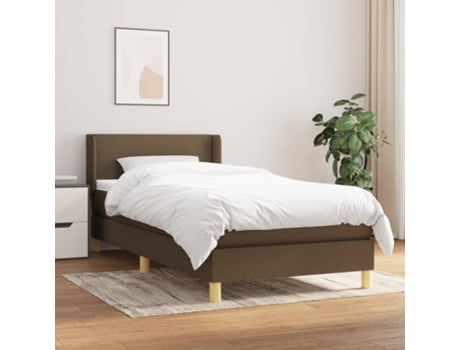 Cama com Molas/Colchão 100X200 Cm Tecido Castanho-Escuro