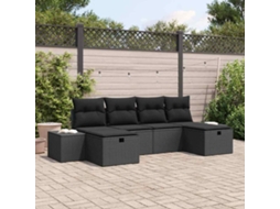 Vidaxl Conjunto De Sofá De Jardim 6 Unid. Preto Vime Pe