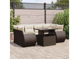 Vidaxl 7 Pcs Conjunto De Sofás Jardim C/ Almofadões Vime Pe Castanho