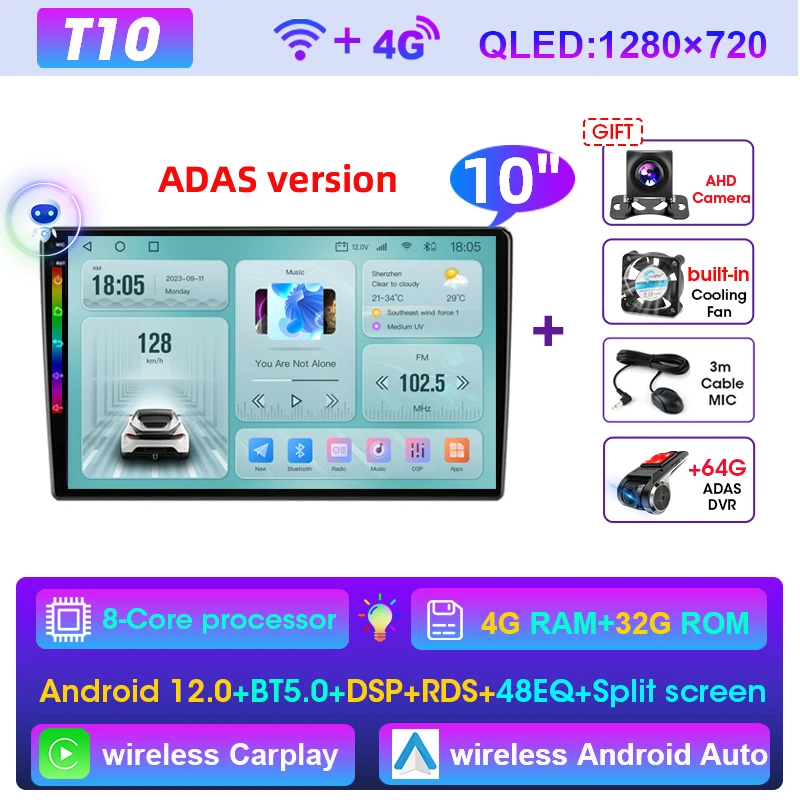 Sistema Multimídia Automotivo Android 2din (t10 Adas De 10 Polegadas), Nissan, Kia, Honda, Gm