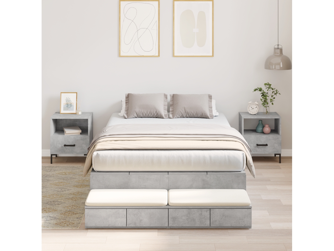 Cama De Armazenamento Cinza Concreto 120x190 Cm