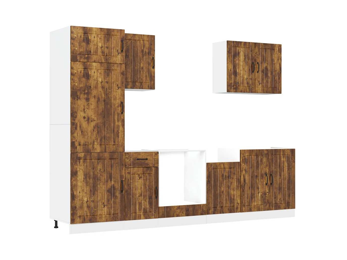 Conjunto 7 armário de cozinha conjunto Kalmar VIDAXL carvalho fumado