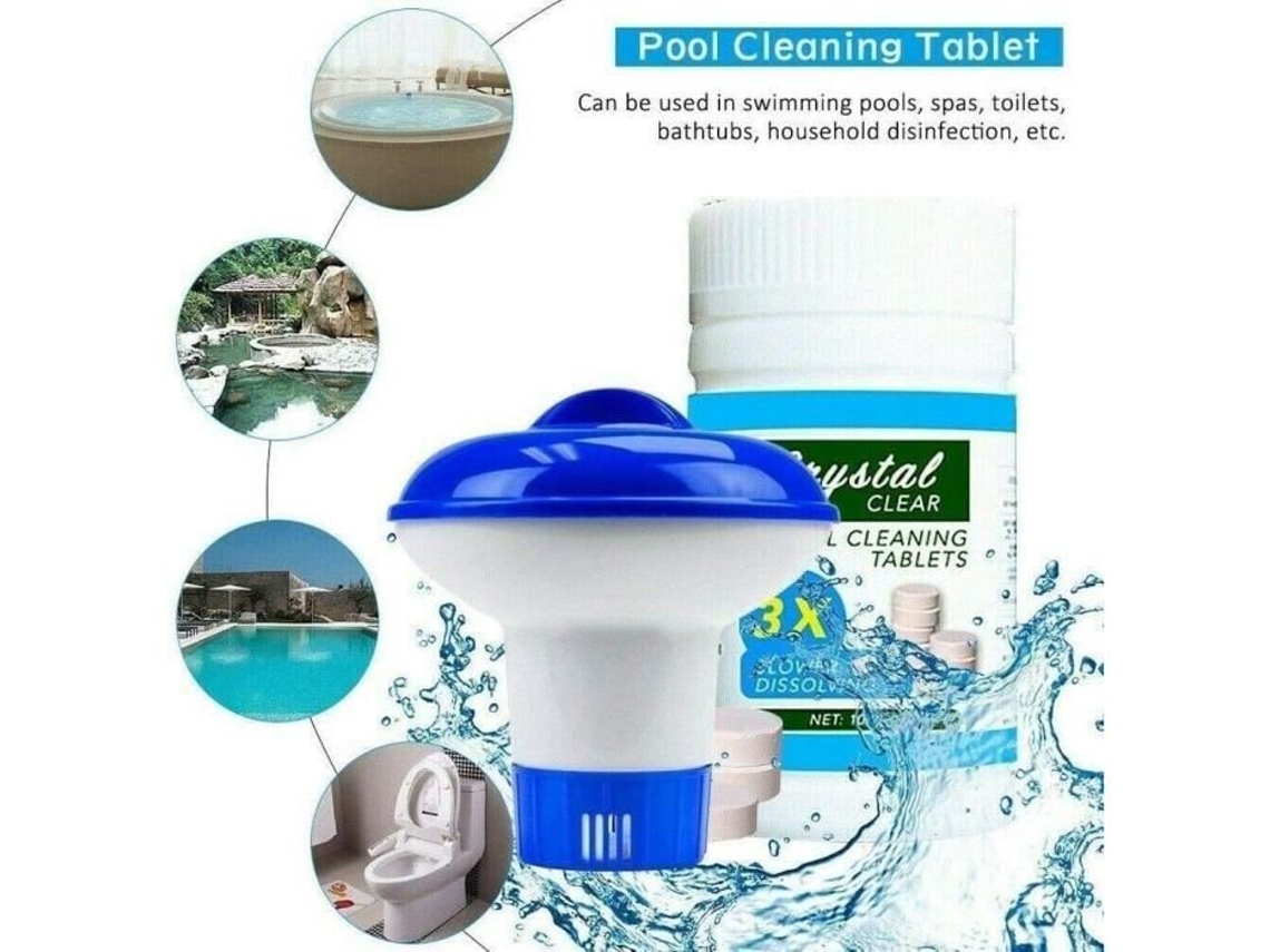 Comprimidos de limpeza de piscina, kit de dispensador flutuante, dispensador de piscina para 100 comprimidos de cloro S/MARCA