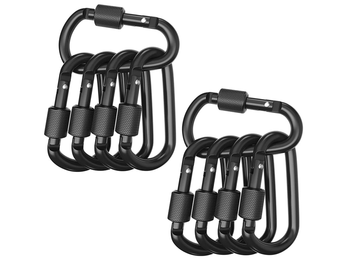 10 Clips Carabiner D-ring Com Trava, Alumínio Resistente, Para Camping, Mochilão, Preto