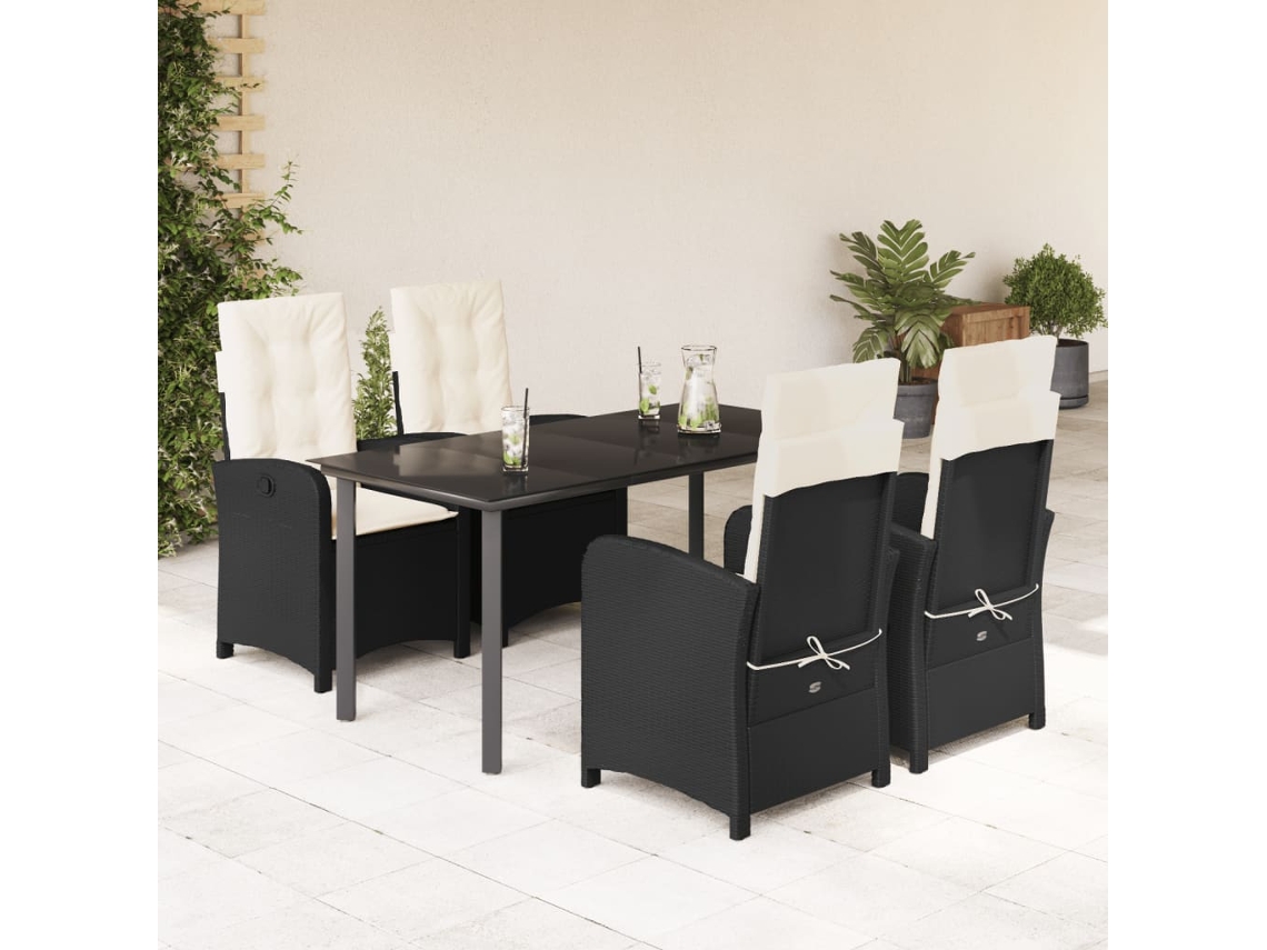Vidaxl 5 Pcs Conjunto De Jantar P/ Jardim C/ Almofadões Vime Pe Preto