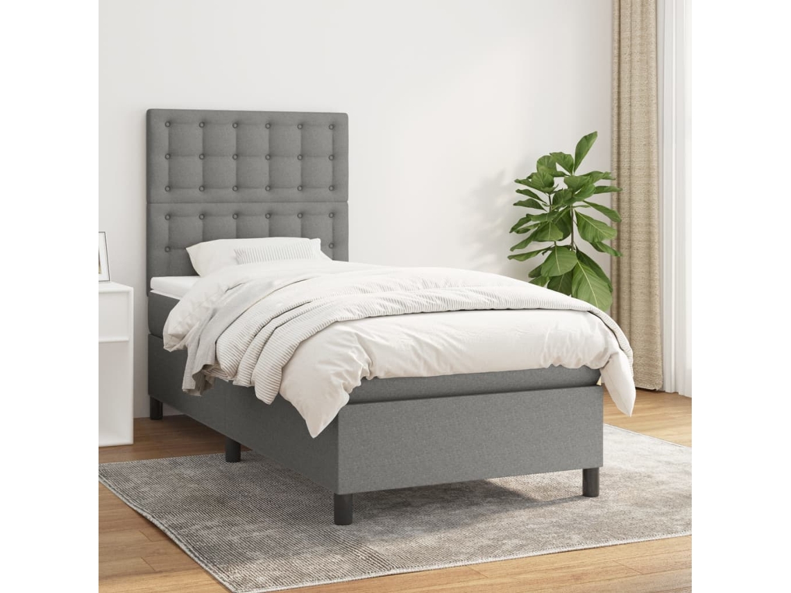 Vidaxl Cama Com Molas/colchão 90x190 Cm Tecido Cinza-escuro