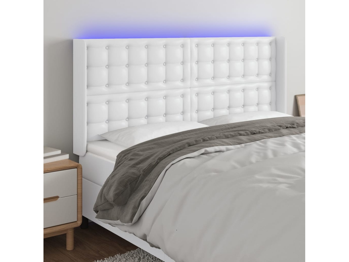 Vidaxl Cabeceira Cama C/ Led Couro Artificial 183x16x118/128 Cm Branco