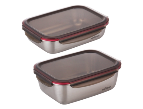 CUITISAN Flora - Conjunto de 2 Recipientes Retangulares de 1,9L e 2,8L em Aço Inox Seguro para Microondas