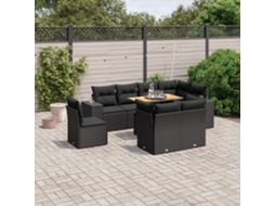 Vidaxl 9 Pcs Conjunto De Sofás P/ Jardim C/ Almofadões Vime Pe Preto