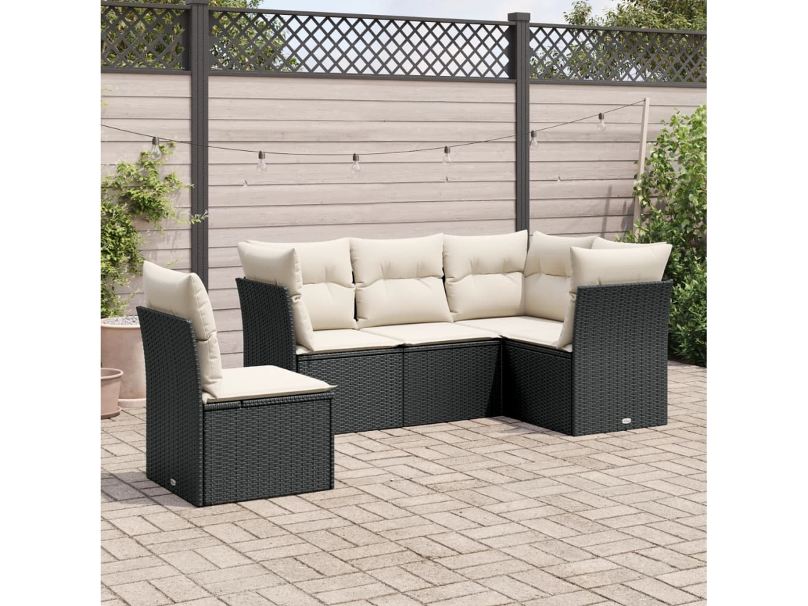 Vidaxl 5 Pcs Conjunto Sofás De Jardim Com Almofadões Vime Pe Preto