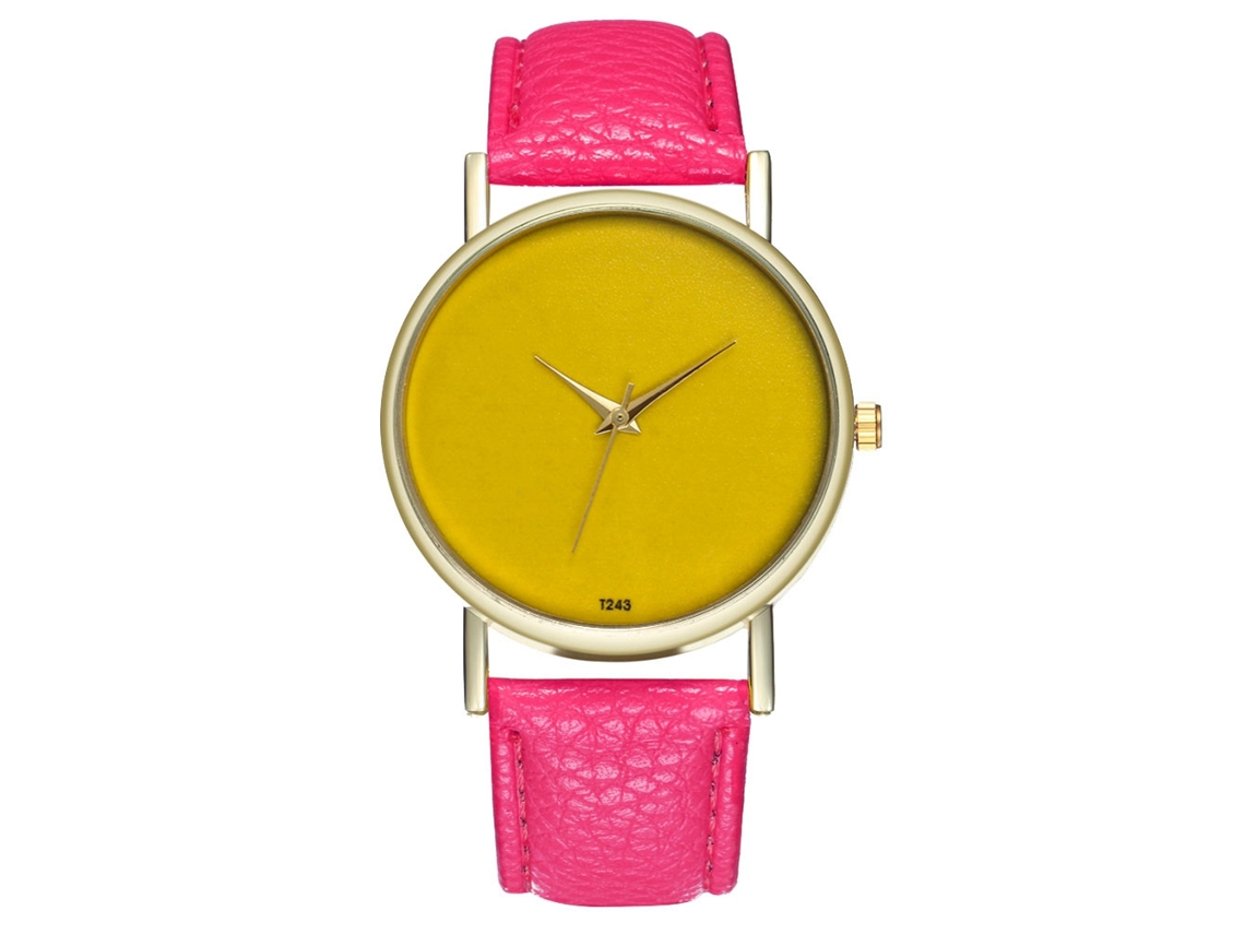 Relógio de pulso moderno com pulseira de couro e mecanismo de quartzo para mulheres e homens (vermelho e rosa)