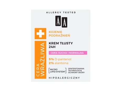 Creme Gorduroso 24h Para Pele Sensível E Normal, 50ml Aa