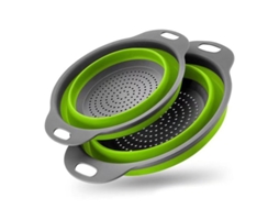 Conjunto de 2 Escorredores Dobráveis Rebe, Tamanho Grande de 4 Litros, para Massas, Frutas e Legumes, Utensílio de Cozinha, Verde