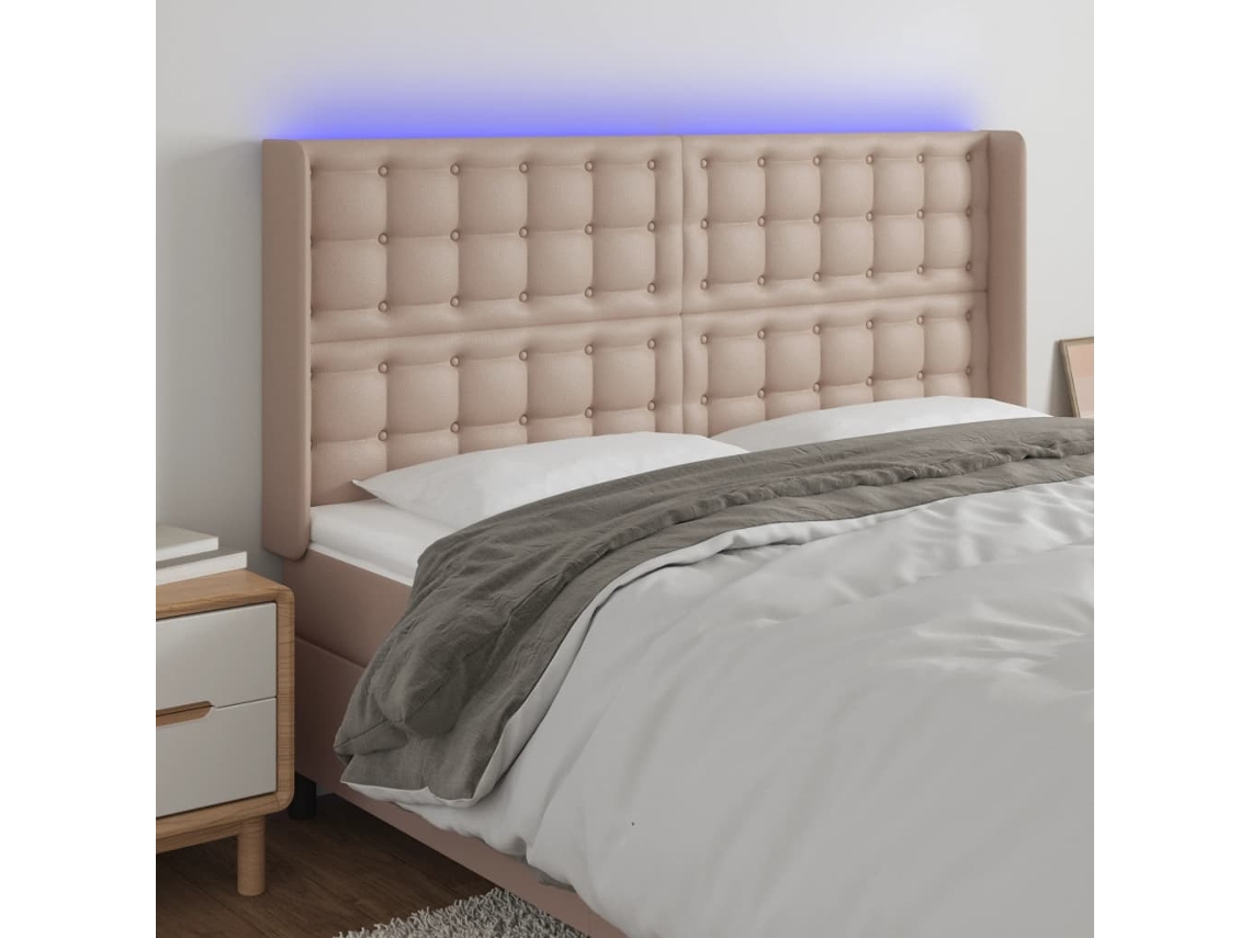 Vidaxl Cabeceira Cama C/ Led Couro Artif. 203x16x118/128 Cm Cappuccino