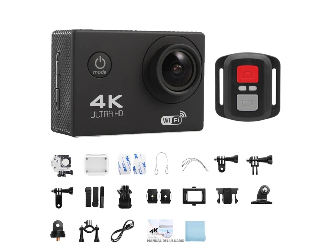 Câmera de Ação Wifi Ultra Hd 4k de 2 Polegadas a 30 Fps, À Prova D'água MDUG (preta, 64 Gb)