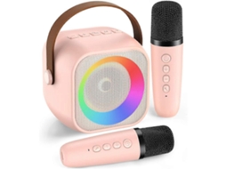 Máquina De Karaokê Para Crianças E Adultos, Mini Caixa De Som Portátil Bluetooth Com 2 Microfones Sem Fio E Luzes Rosa Aquaforge