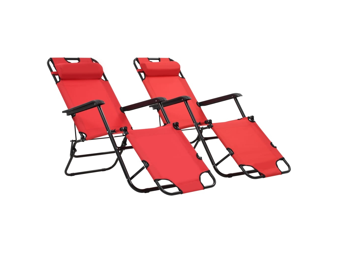 Vidaxl Espreguiçadeiras Dobráveis C/ Apoio De Pés 2 Pcs Aço Vermelho