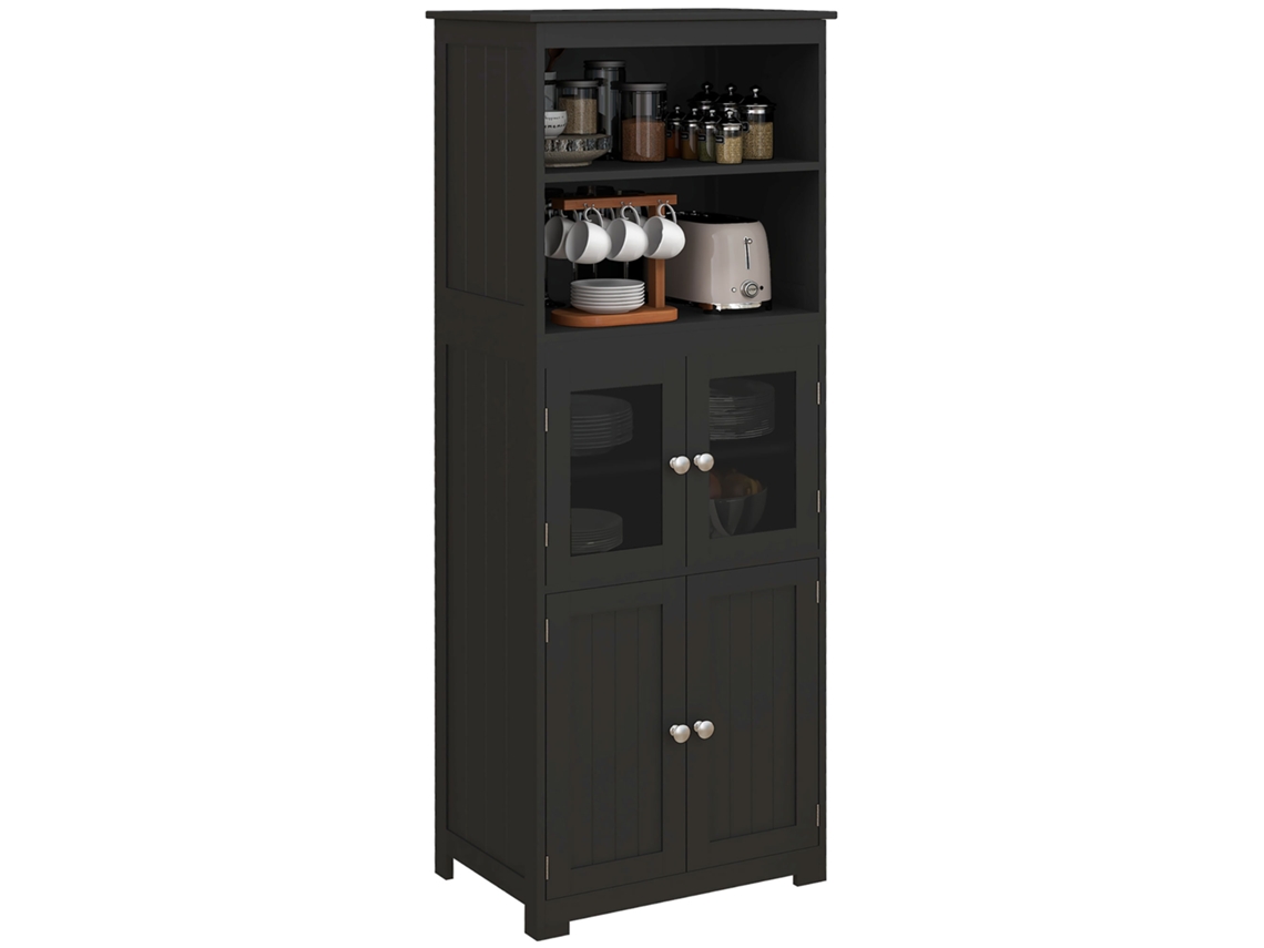 Armário de Cozinha Mdf e Vidro Temperado Cor Preto 60x30x162 cm Homcom