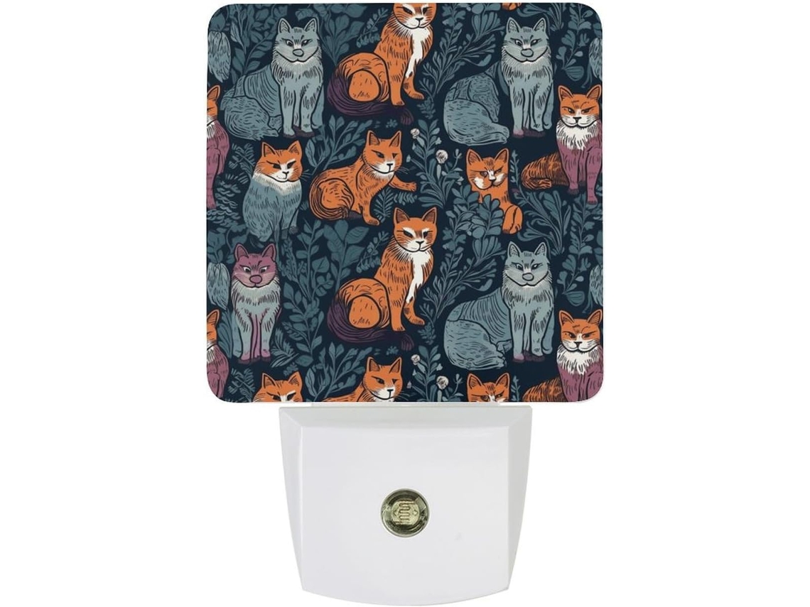 Luminária noturna LED com estampa de gato, sensor crepuscular, luz noturna decorativa para corredor, luz para quarto