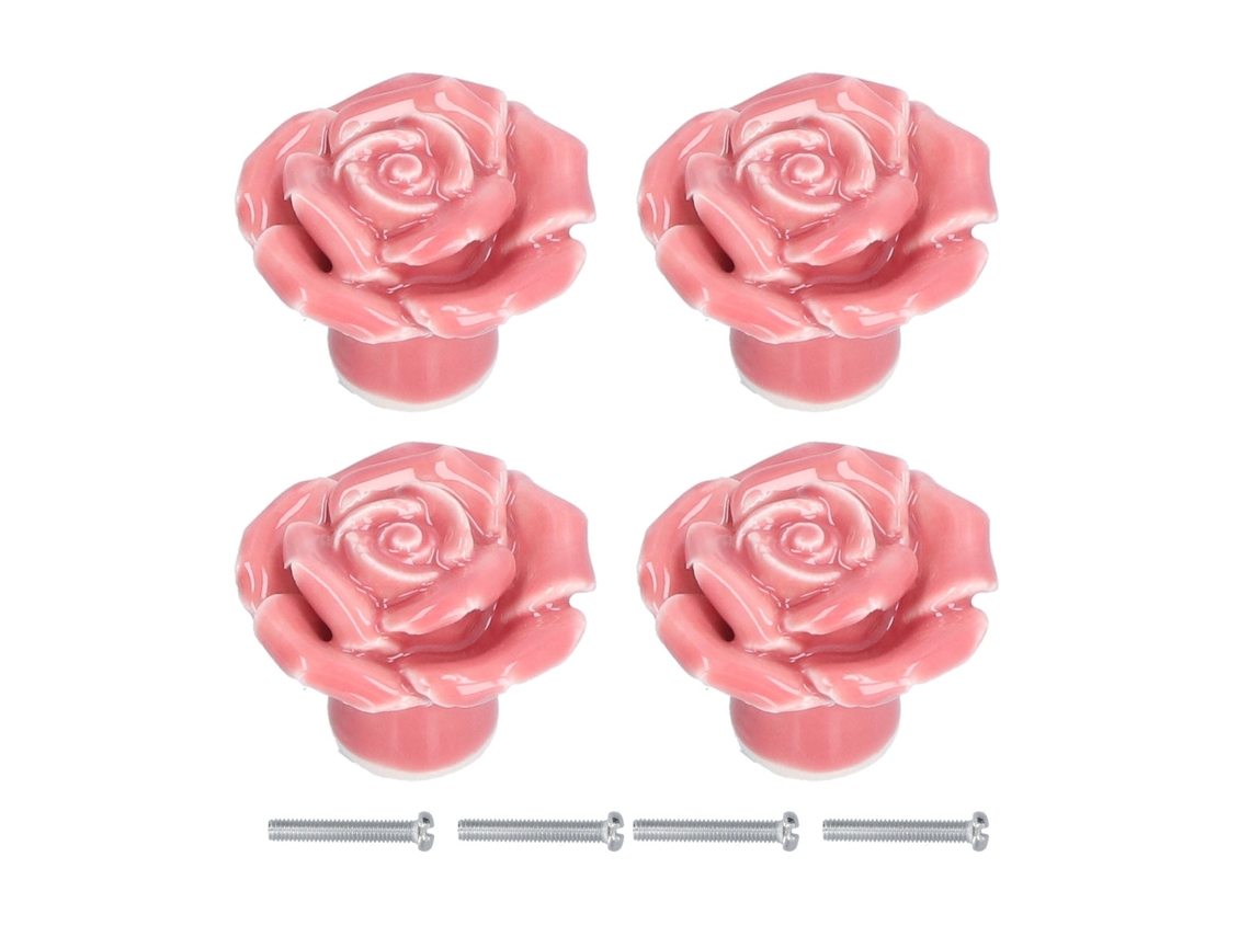 Conjunto de 4 Puxadores Modernos Cerâmica em Formato Rosa Cor, De, Rosa para Armários de Sala Estar e Quarto BRILVIBERA (f2)