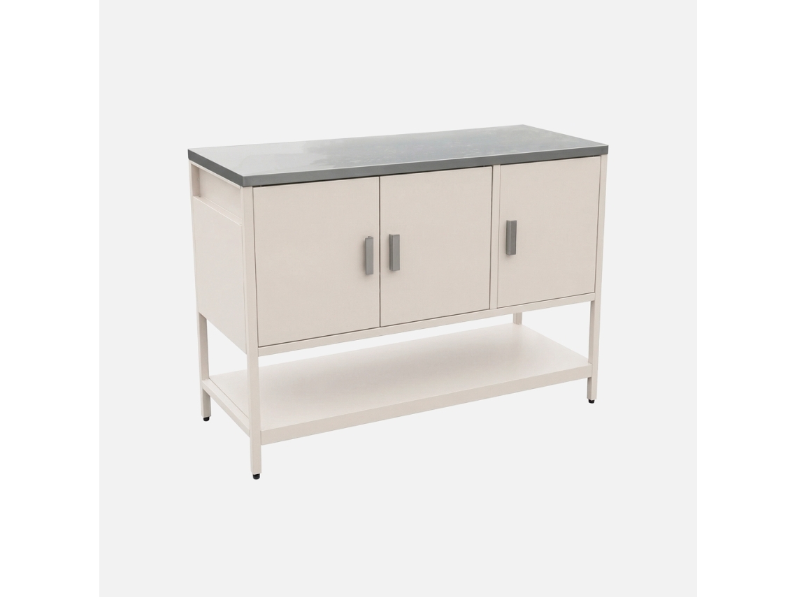 Módulo de Ilha para Cozinha Exterior em Aço com 3 Portas e 1 Prateleira 120cm Bege SWEEEK