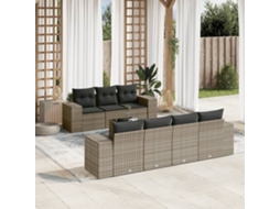 Vidaxl 8 Pcs Conjunto Sofás De Jardim C/ Almofadões Vime Pe Cinzento