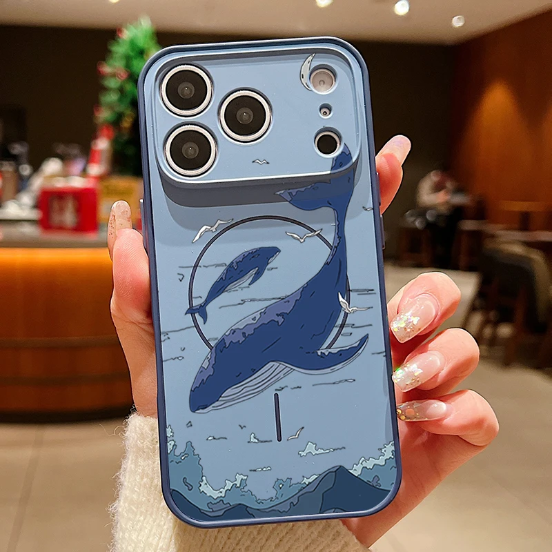 Capa Magnética Para Iphone 13 Com Estampa De Baleia (azul), Resistente A Impactos E Com Proteção Para A Lente.
