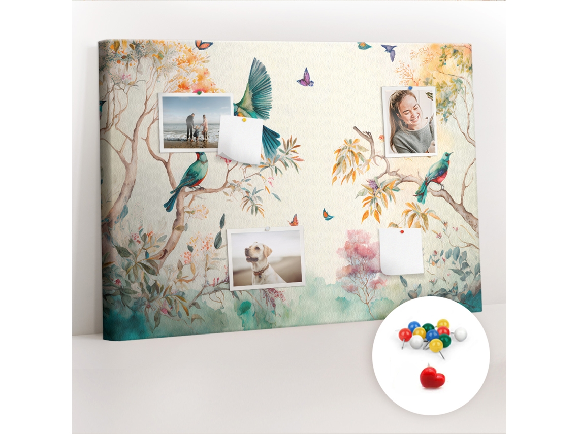 Quadro De Cortiça Com Impressão Flores, Pássaros E Natureza Para A Sala De Estar Espelharte (70x100 Cm)