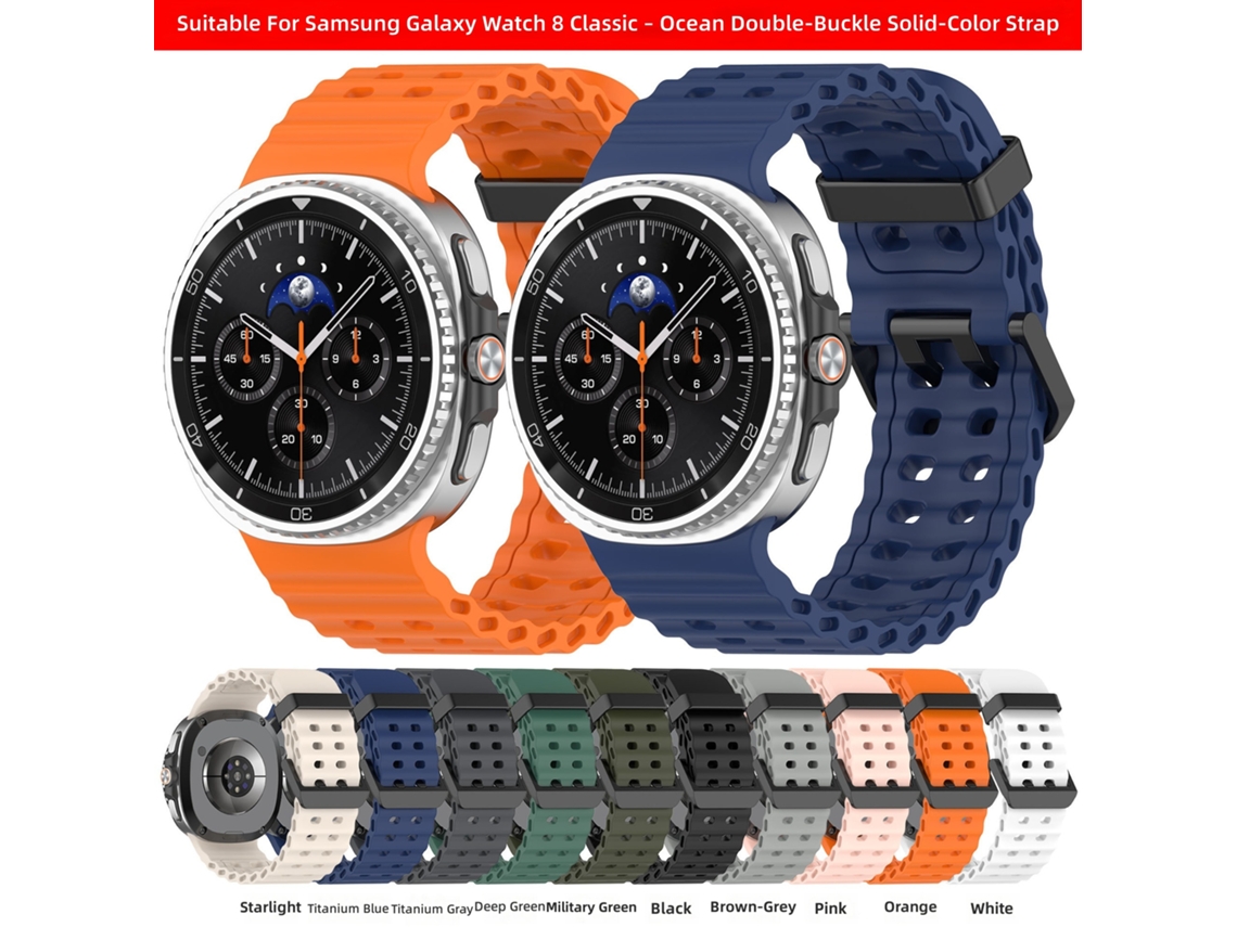Pulseira de Silicone para Samsung Galaxy Watch, Watch8 e Classic Estilo Oceano com Dupla Fileira CHABERLU