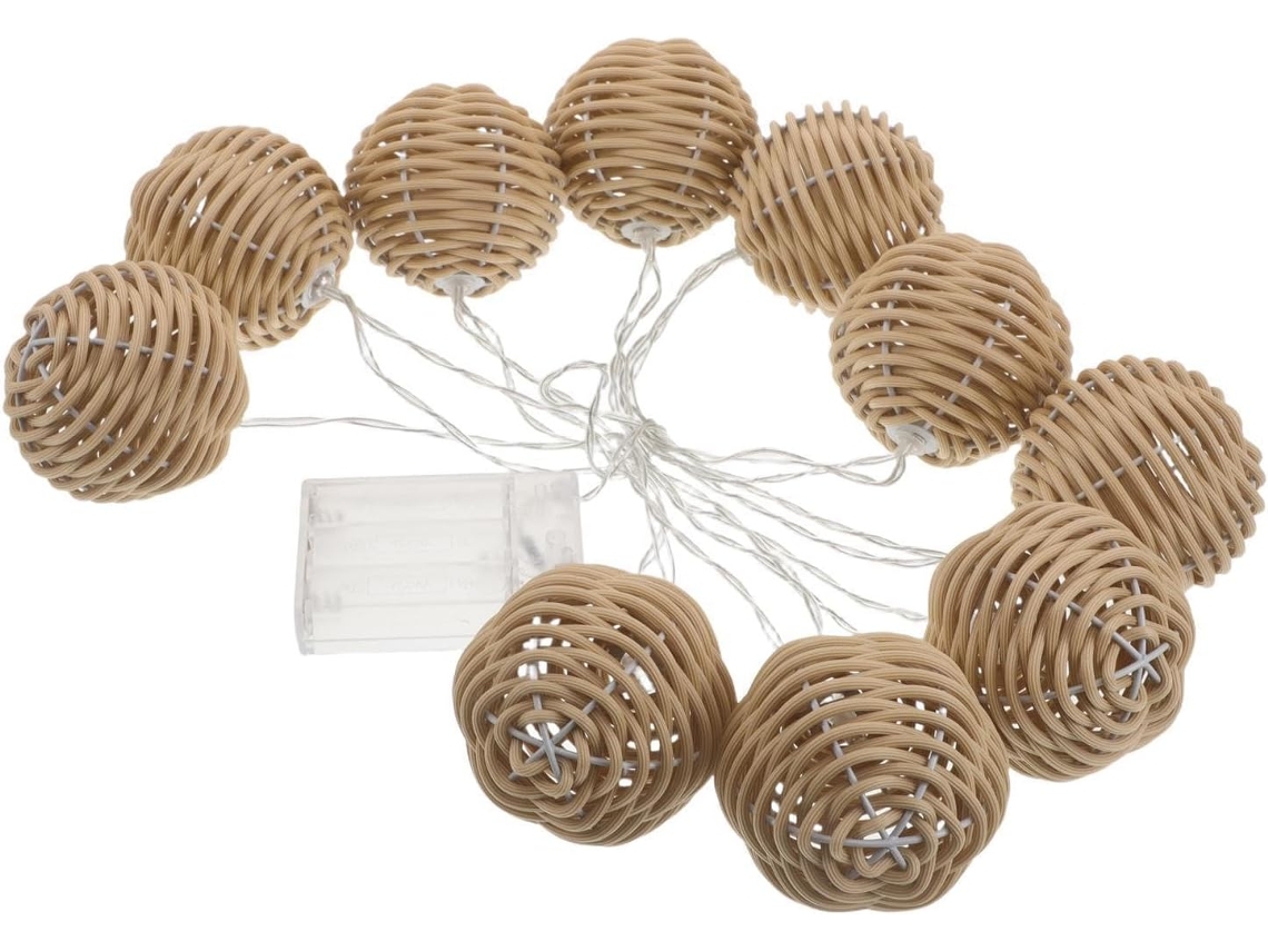 Luzes De Cordão Para Pátio Com Bolas De Rattan, 10 Lâmpadas