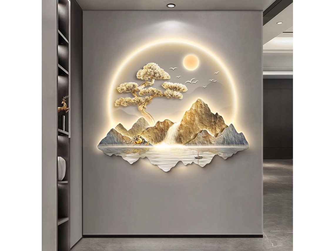 Luminária De Parede Zen Led Com Motivo Pinheiro Sala Estar Hall