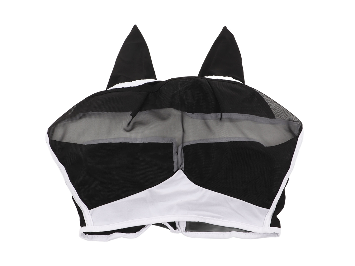 Máscara Para Cavalos Com Ouvidos Detachável Mesh Uv Proteção Elástica Respirável Preta S