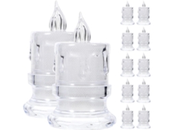 Conjunto de 12 Velas Elétricas Transparentes, Sem Chama, Alimentadas por Bateria, 47 X 8 Cm, com Base Decorativa de Led. SFUSHOS