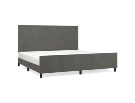 Estrutura de Cama com Cabeceira 200X200cm Veludo Cinzento-Escuro