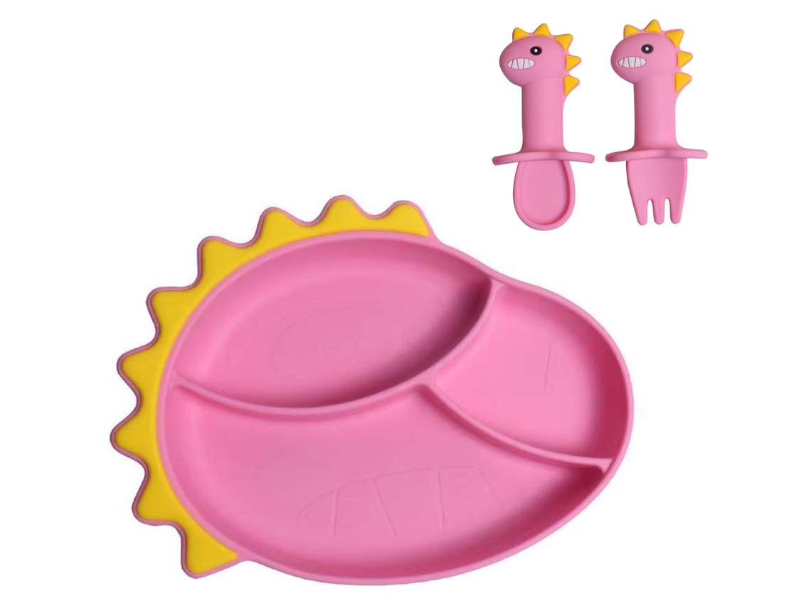 Pratos em Silicone para Crianças Pratos com Sucção para Bebés com Conjunto de Colher e Garfo NEVEANCE