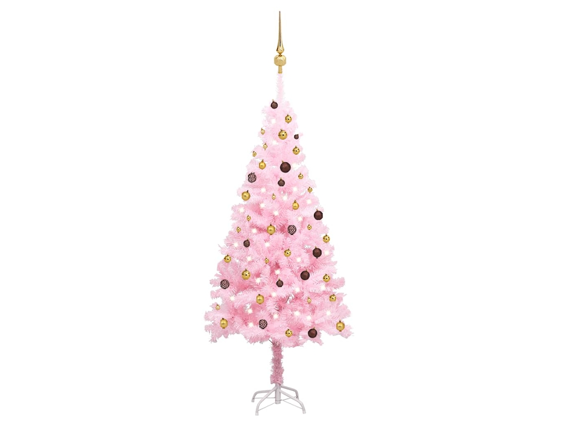 Vidaxl Árvore Natal Artificial Pré-iluminada C/ Bolas Pvc Rosa