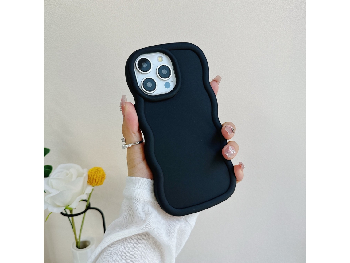 2 Capas Para Iphone 17 Pro Pretas Com Estampa De Ondas Grandes E Cores Vibrantes, Macias E Espessas.