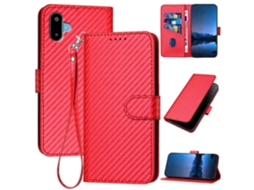 Capa De Celular Yx0070 Em Couro Com Fivela De Fibra De Carbono E Cordão Para Samsung Galaxy F06 5g / M06 5g