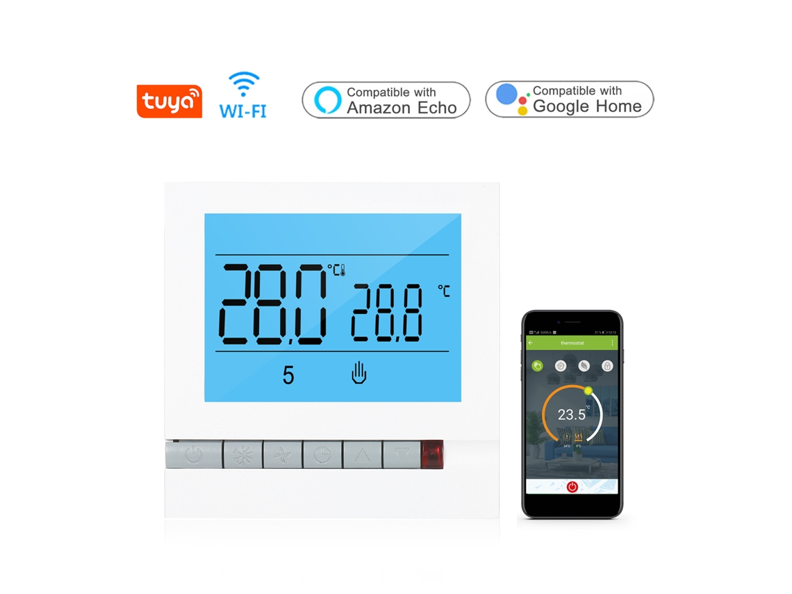 Termostato Inteligente Wifi Tuya Programável com Controle por Voz Alexa Google Home para Aquecimento Elétrico Água/gás Tela Lcd com Iluminação