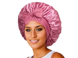 Touca de cetim Aquaforge com forro de seda para dormir, touca com faixa dupla para mulheres, cachos naturais altos