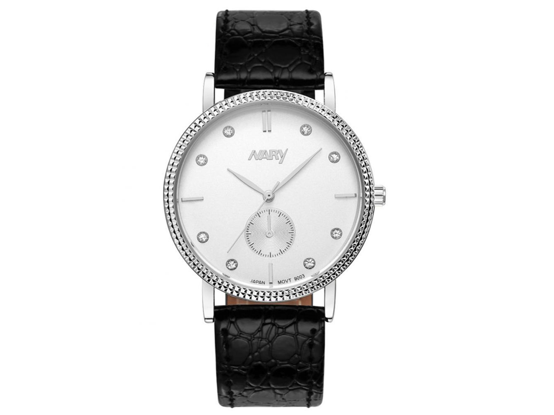 Relógio feminino Nary, simples e moderno, à prova d'água, com movimento de quartzo (pulseira preta, mostrador branco)