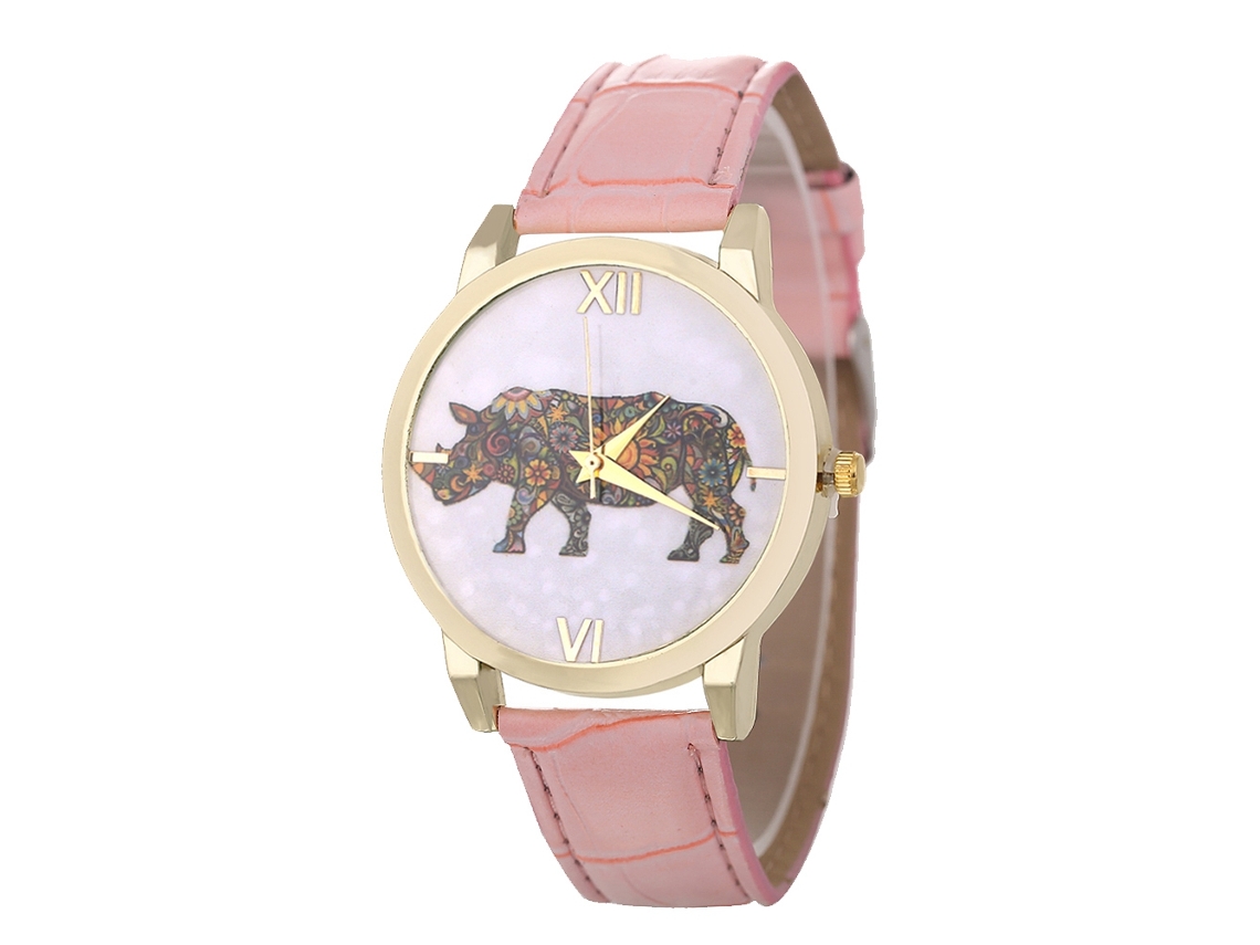 Relógio de pulso casual estiloso com mecanismo de quartzo e pulseira de couro rosa, ideal para estudantes.