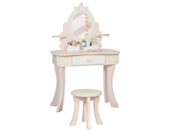 Mesa De Maquiagem Infantil Com Espelho Removível, Cadeira E Gaveta, Design 2 Em 1, Mdf, Rosa, 7 Acessórios Inclusos