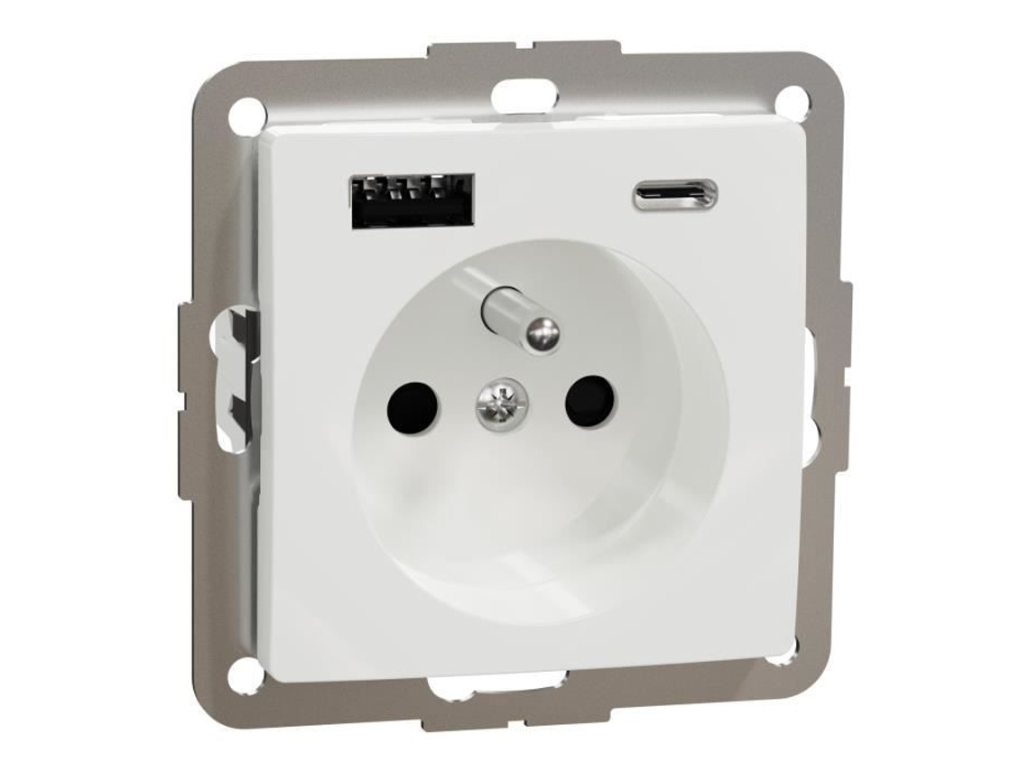 Tomada 2pe Com Usb A E Usb C 3a Schneider Electric Sdd111072 Embutida Branco 16a 3680w