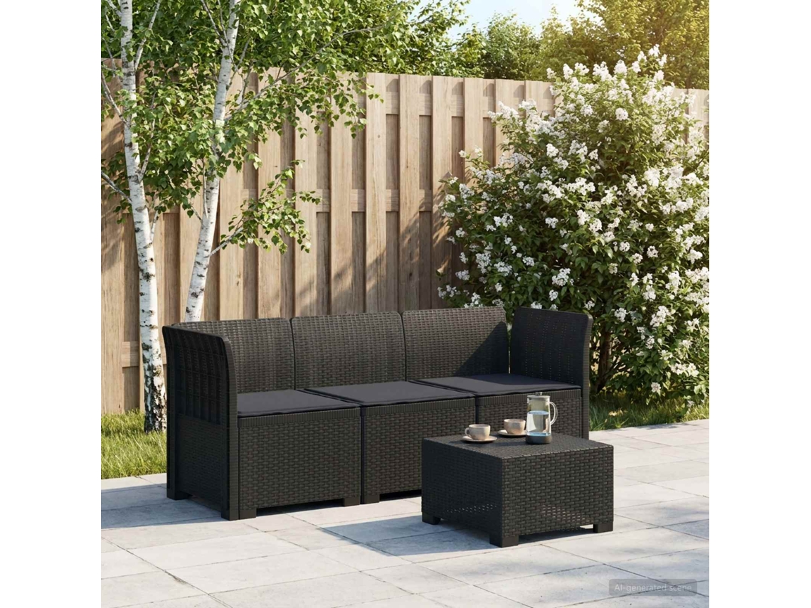 Vidaxl Sofá De Jardim 3 Lugares Com Almofadas Visual Rattan Pp