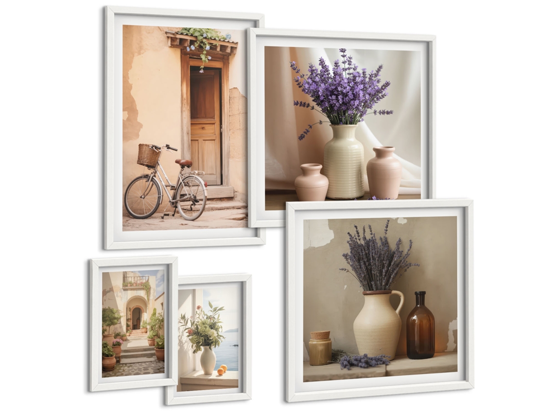 Pinturas Murais Modernas Composição Zen Tranquila, Flores E Água Moldura Branca Imagens Para Um Quarto Infantil Espelharte (conjunto De 5 Imagens)