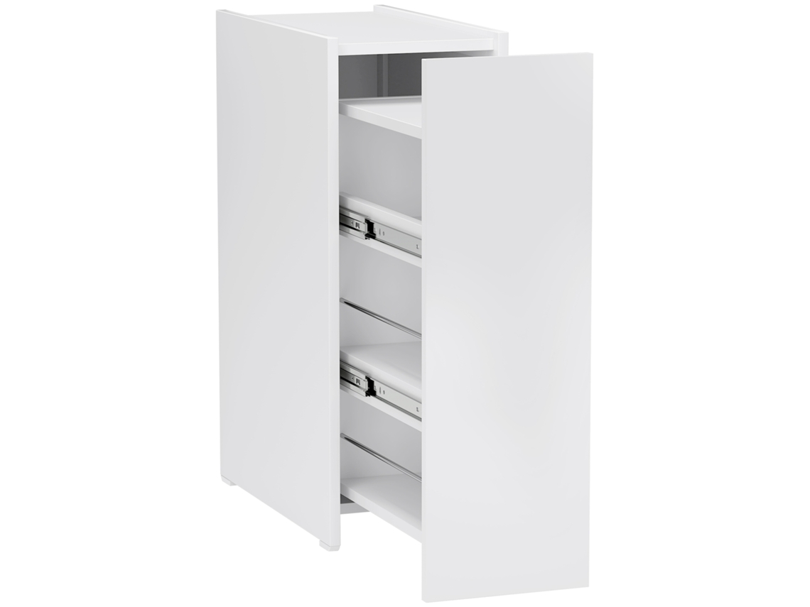 Armário de Banheiro Estreito Branco com Rodas, Gaveta e 3 Compartimentos Profundos, Ideal para Espaços Pequenos, 47×25×66,5 Cm BGA STORE