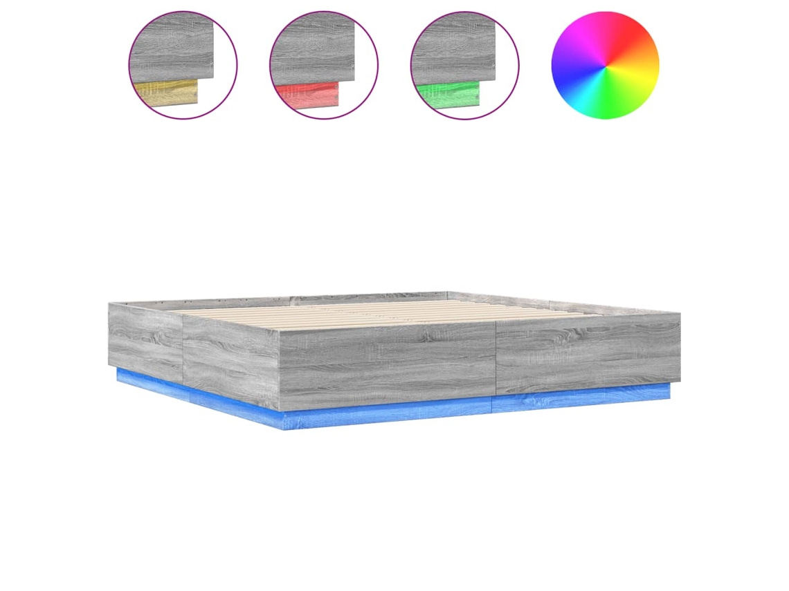 Estrutura de Cama com Luzes Led Derivados Madeira Cinza Sonoma MAISON EXCLUSIVE