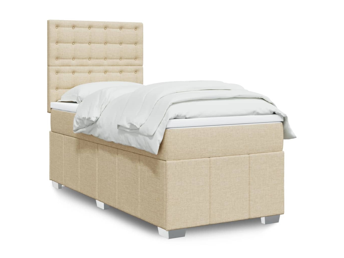 Vidaxl Cama Com Molas/colchão 100x200 Cm Tecido Cor Creme